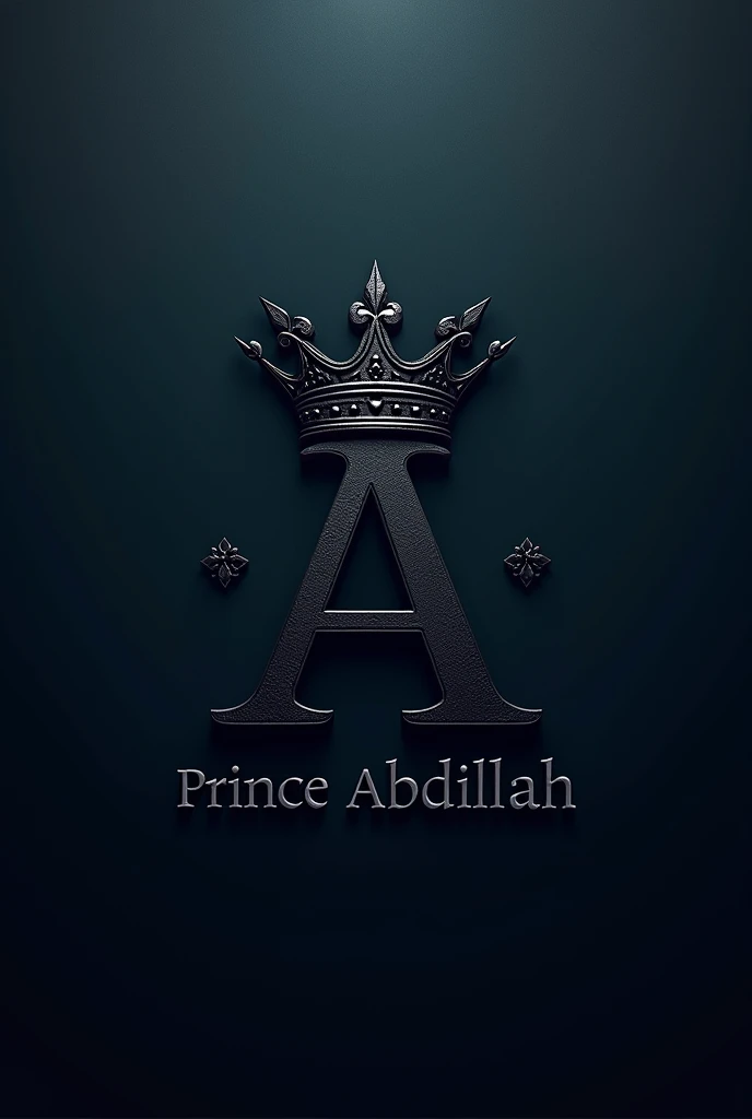 Generate for me a dark blue wallpaper with a black capital letter A with a black crown on top and below it says PRINCE ABDILLAH 