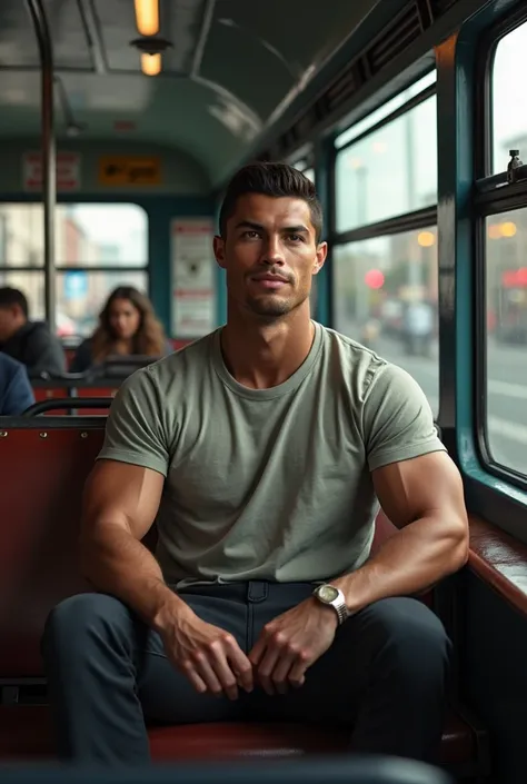 Christiano Ronaldo in a bus