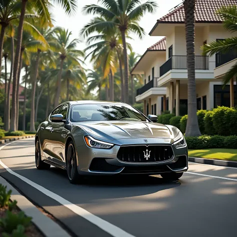 The 2019 Maserati Quattroporte GTS rides through an affluent neighborhood in central Malaysia