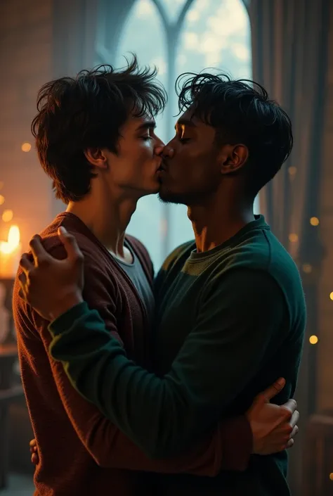 Harry Potter kissing a black man completely 