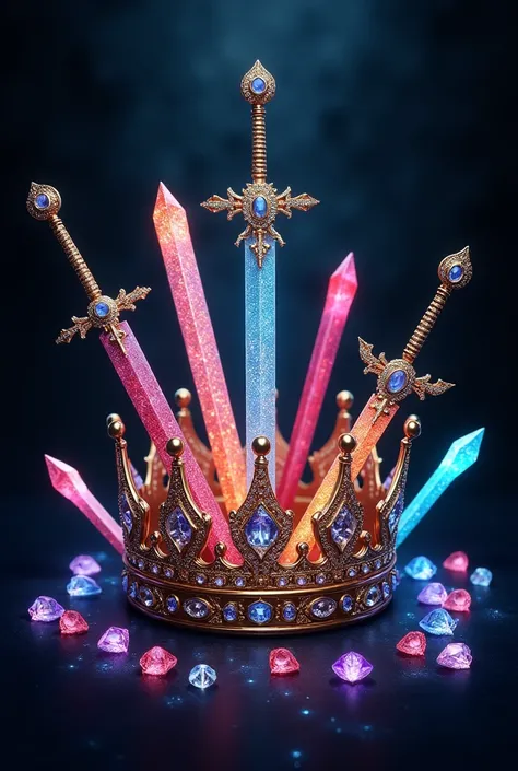 Wallpapers with crowns of Little Empress ,  weapons and diamonds of all colors with a black background 