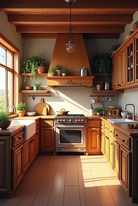 Cozy kitchen with wooden cabnit