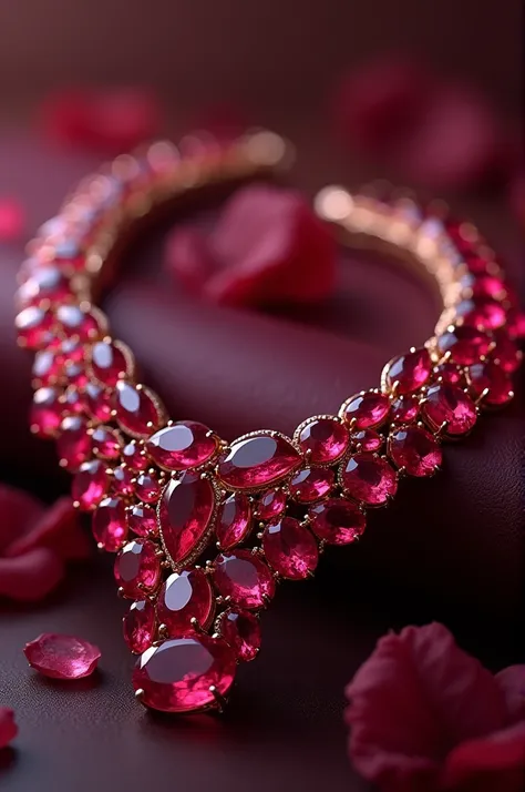 Create an extremely realistic ruby necklace in 8k and full of details valued at 600 million 