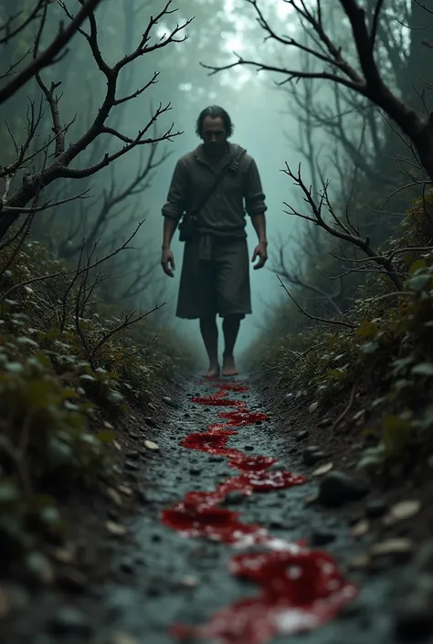 A 3d 
A person is walking through a thorny path, blood is coming out of his feet