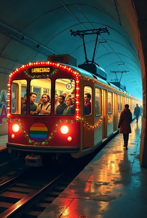  flag Create a Christmas card with a Barcelona subway car, In a tunnel and the lgtbiq  