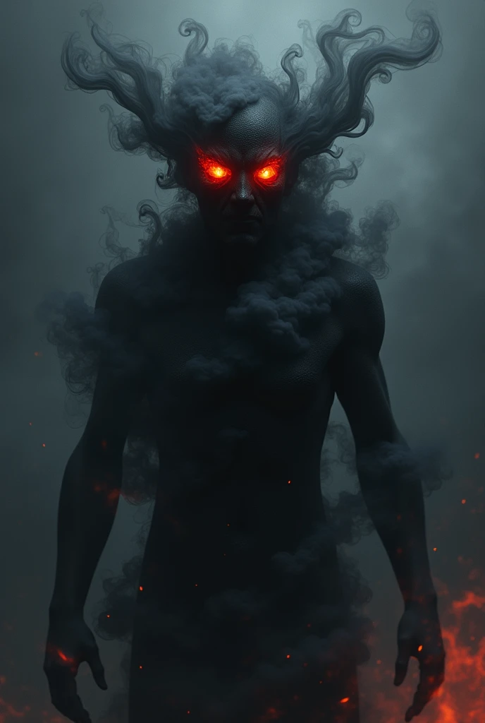 Human figure of black smoke and eyes of Red fire  