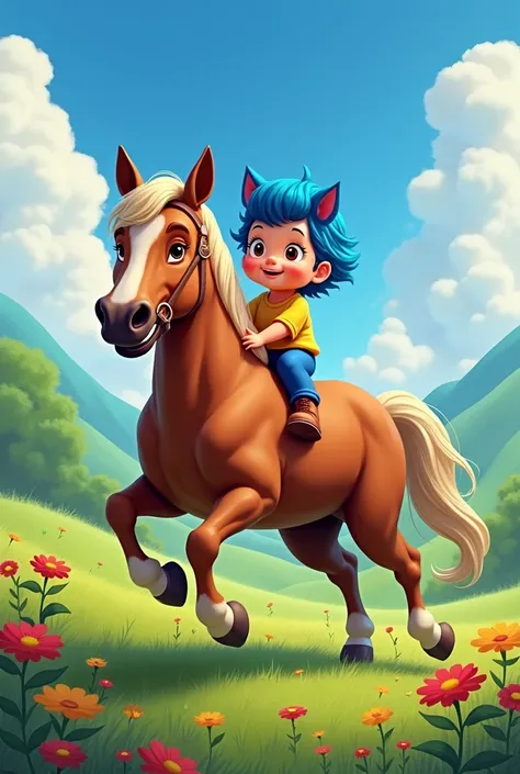 I want an image of Dollynho riding a horse