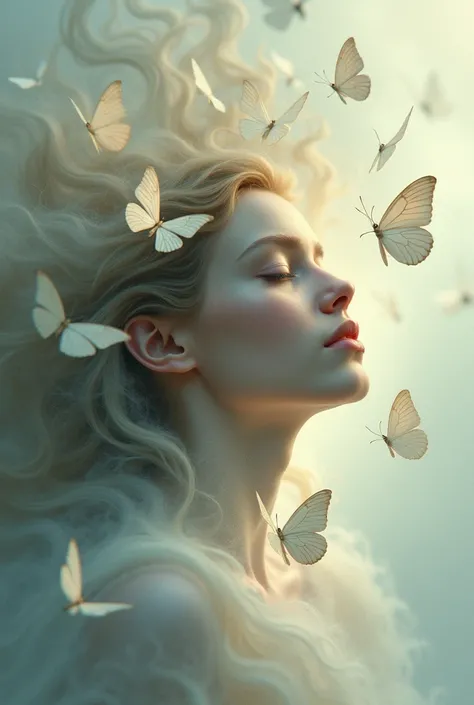 Poetic dream of butterflies ,  womans face in butterflies 