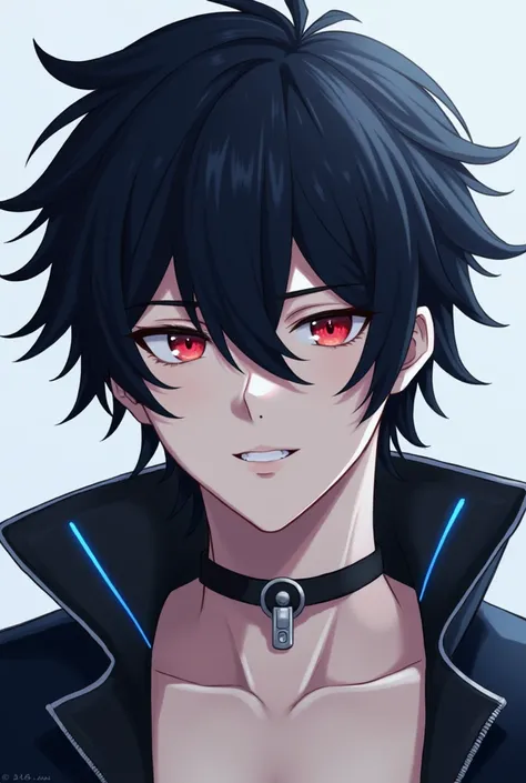  a blue lock character - style, 1boy, male focus, solo, black hair, red eyes, jacket, sexy, no shirt, Ultra-detailed, Full HD 4K, High-detailed face, Sharp lines, Handsome man, Perfect face, Attractive man, Manly, ,,1boy.