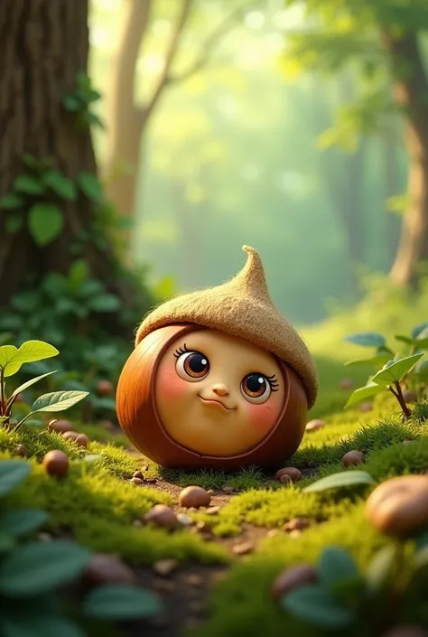 A  halselnut in the forest on the ground animated for preescool 