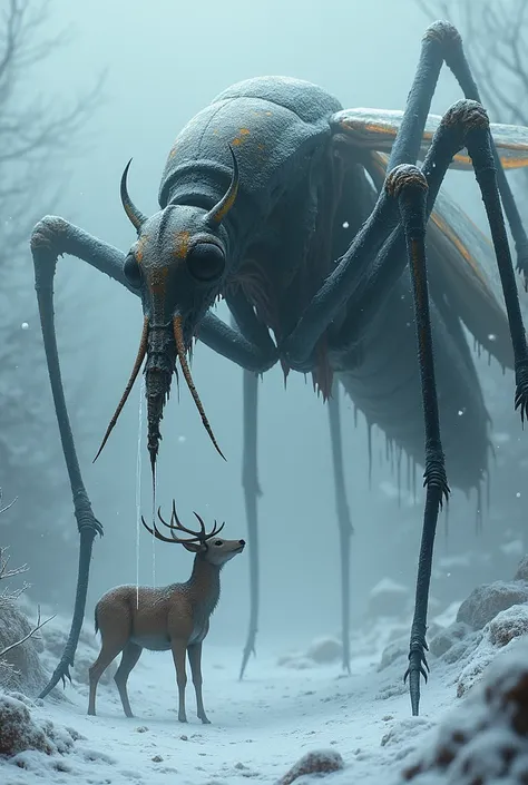 Big mosquito Monster  with in hand deer in Frost 