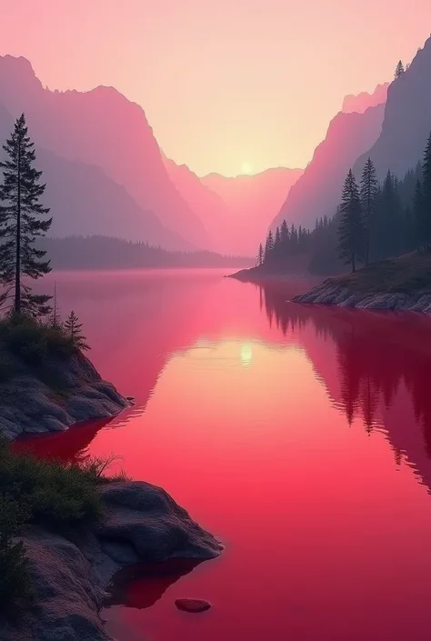 lake view , red water, 