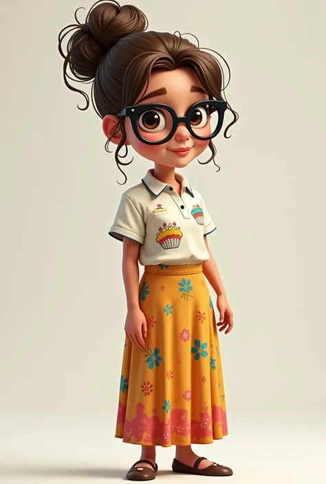  Of course ! Heres a description of a cartoon character in the form of a teacher :

the name: Maysa

The appearance :

 Maysa is a teacher wearing big elegant glasses, and her hair is brown and tied in the shape of a cake. .
She wears a colorful skirt, a s...