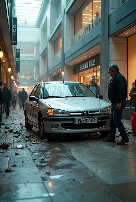 a peugeot 306 crashes into a shopping center