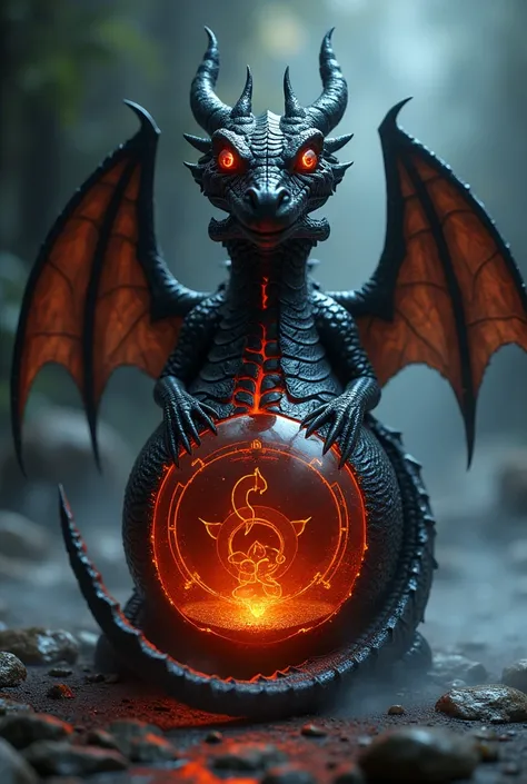  A drink with the black dragon container, with red eyes and orange veins .  Let your grip be pointed wings  