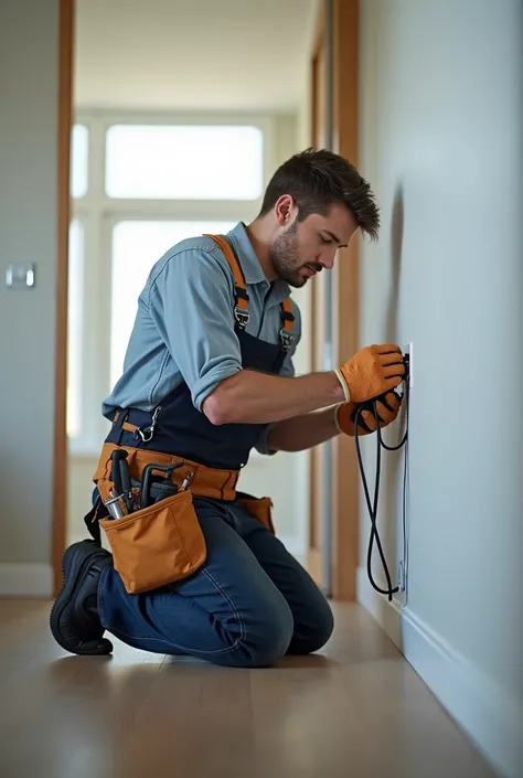 Photo of a technician installing an electrical outlet