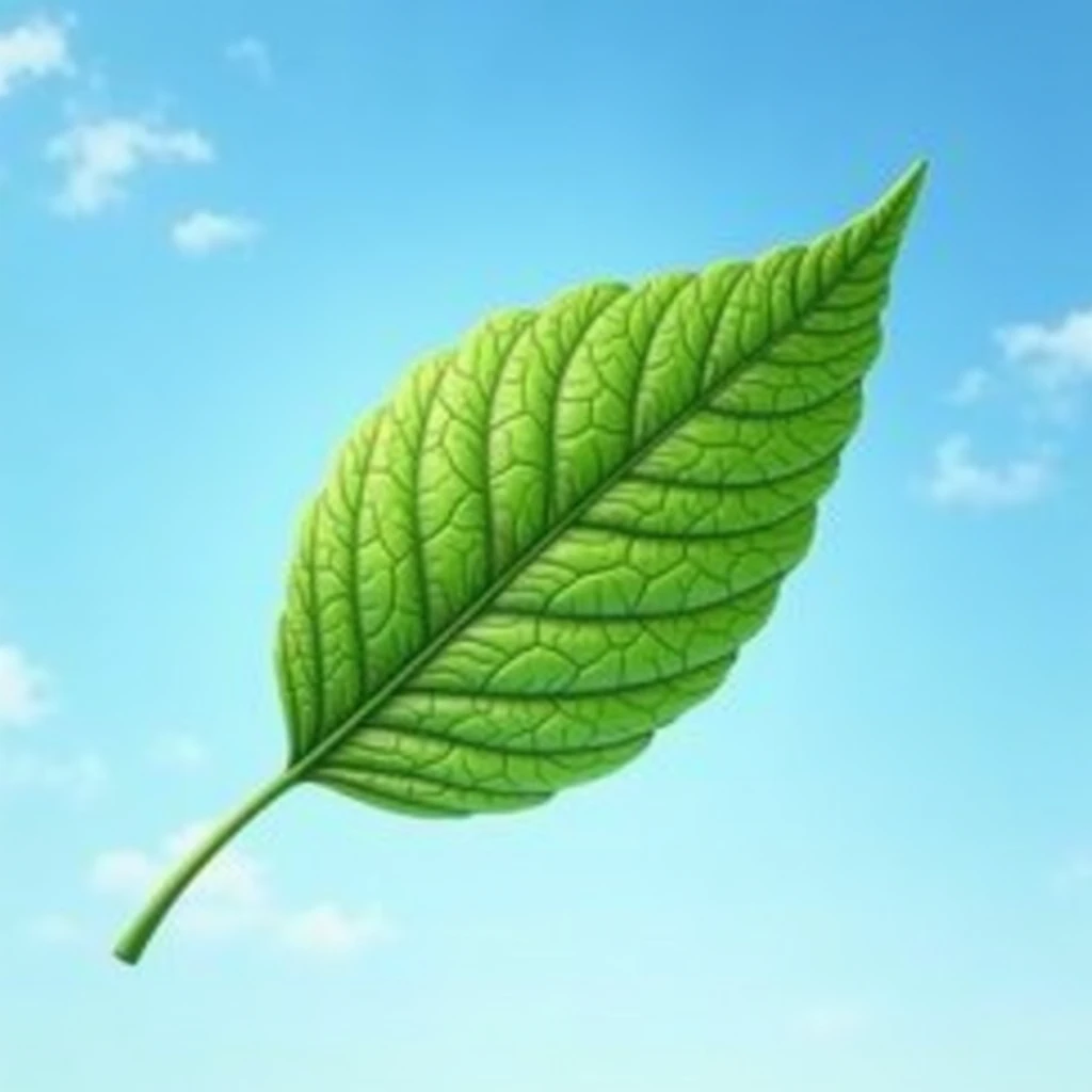 Green leaf against the sky realistic style