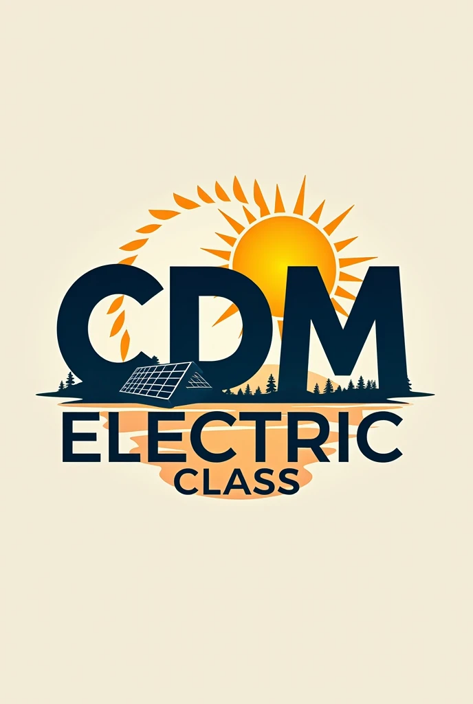 A written logo:
"CDM "  Electric Class with a background related to solar energy.