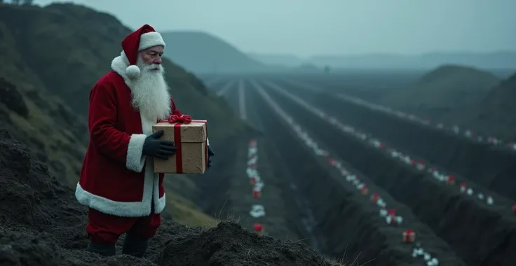 Add santa beside this mass burial pits holding gifts 