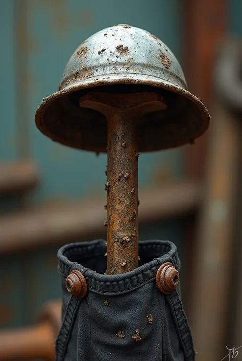 Old brown nail with helmet and black apron