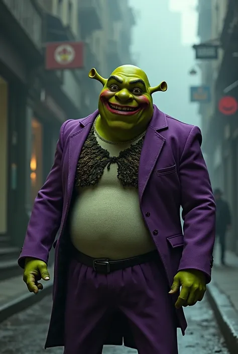 Make shrek in the joker costume, he is very sick and needs to go to the hospital