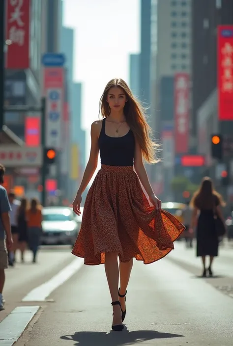 woman in full length mini skirt taken on the street