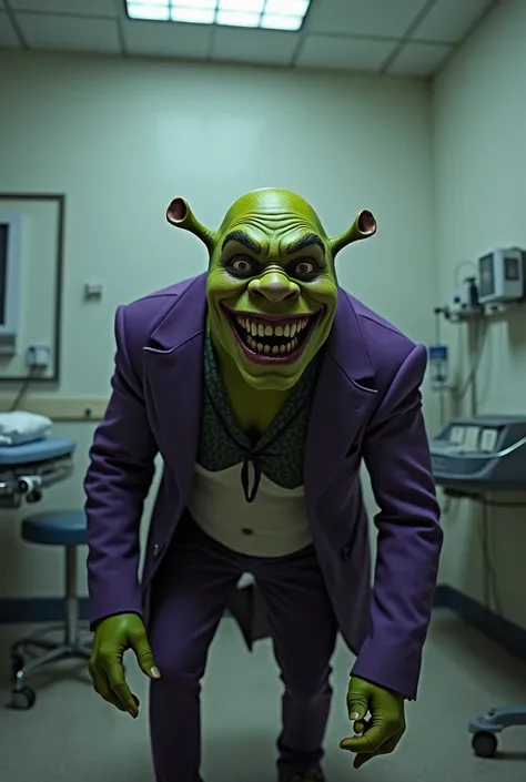 Make shrek in the joker costume inside the hospital! He is very sick, Add the following ”im just joker”