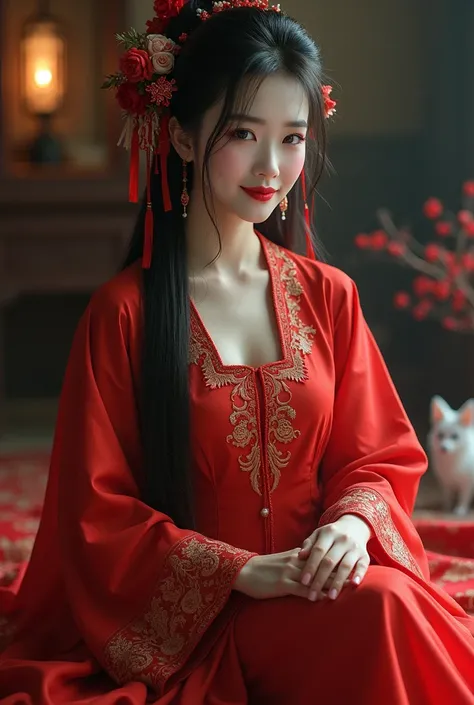 Create a Chinese ghost bride suitable as a tattoo inspiration

1. ** Clothes and makeup **： The bride wears a traditional red Chinese wedding dress ， with exquisite embroidery on the cuffs and neckline 。Cool face ，Slightly pale complexion，Bright red lips。 ...