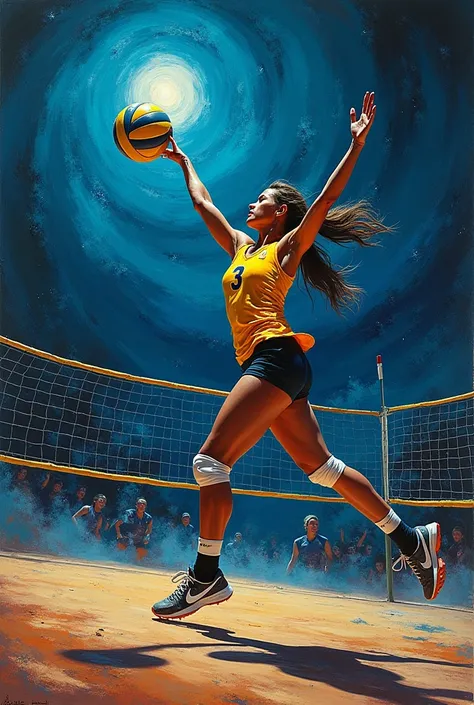 Carolina Fierro playing volleyball at night like Dali with the colors of bps
With the number 3