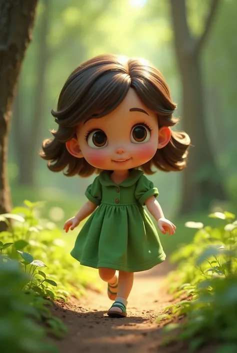 a close up of a cartoon girl in a green dress walking through a forest, cute 3 d render, small character. unreal engine 5, adorable digital painting, animation style render, cute cartoon character, animation character, 3 d render stylized, cute detailed di...