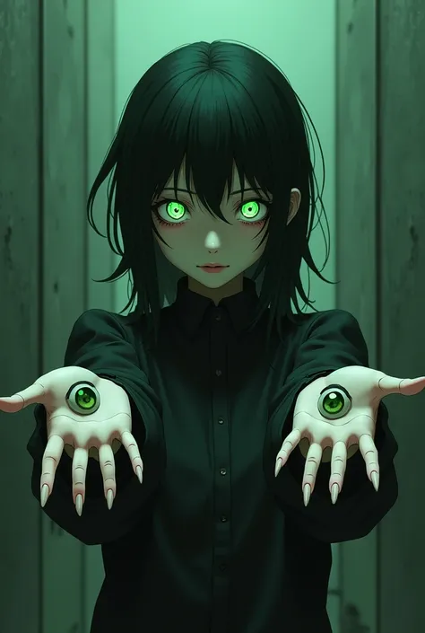   from black-haired anime with green eyes , With Eyes In Arms  