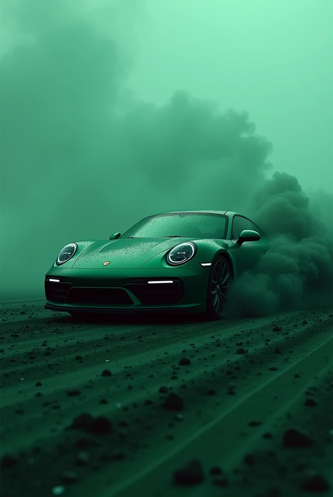 Porches GT 911 car with dark effect and drifting green color sand