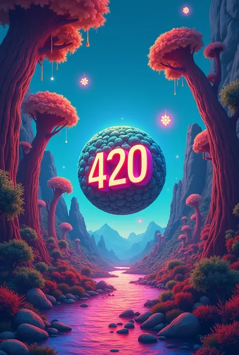 a surreal image for the cover of an Instagram page called el semillero ,  that has striking colors and the name of the page and a logo with the numbers 420 located in the center of the image.