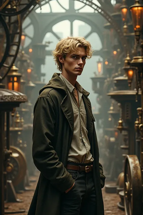  A blond young man who is reparative of a broken heart.. All in a fantastic, steampunk aesthetic 