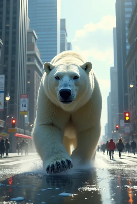 Polar bear in the city