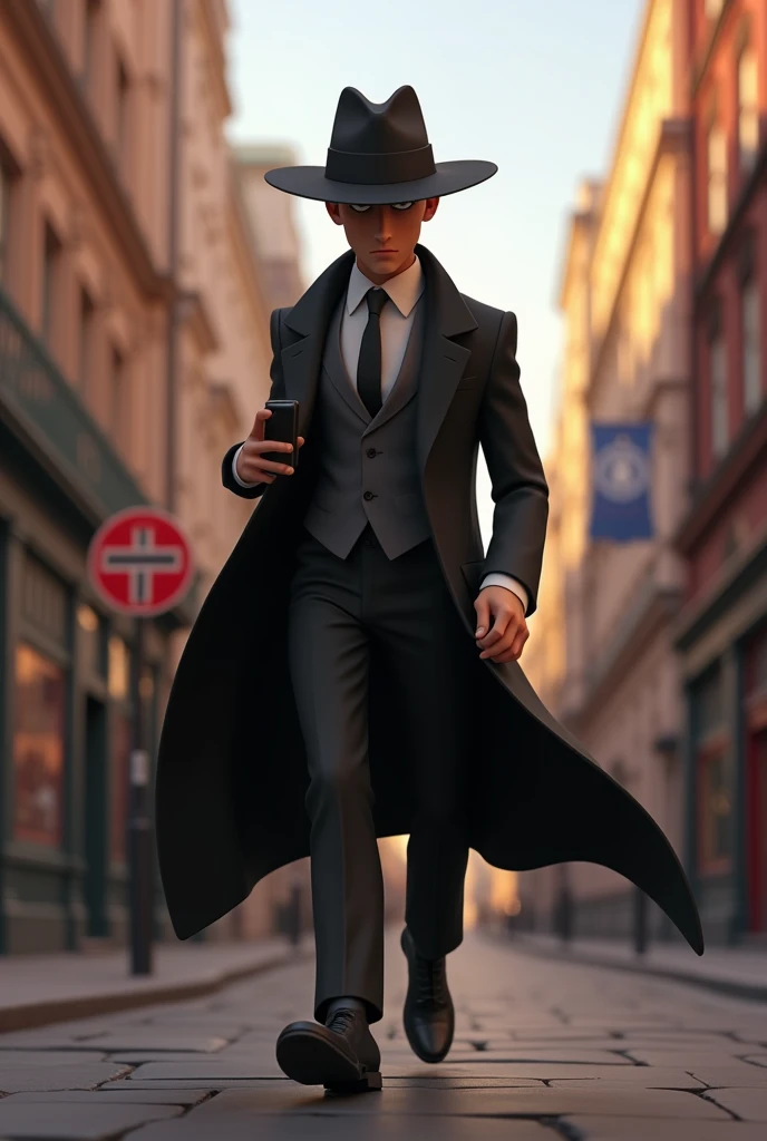 Create an animated character who is a criminal who wears a hat and is classy in London