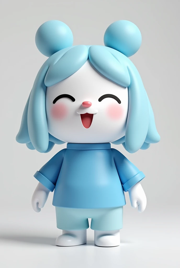  there is a white toy with blue hair and a white shirt,  3d model of a Japanese mascot ,  rendered high-quality kawaii , promotional render, rendered 3D official art , Nice 3D rendering,  official concept art , 3D Character render, official fanart, 3D Char...