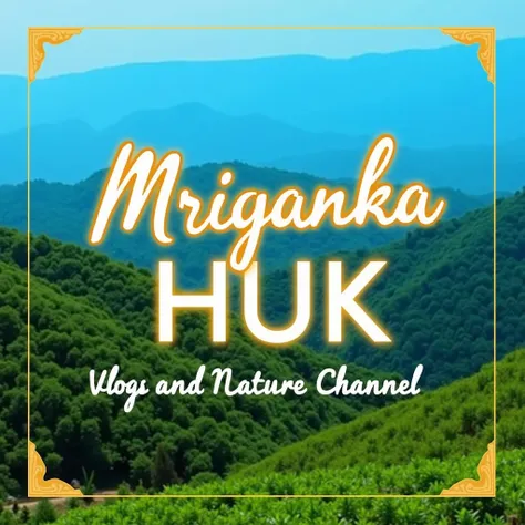 Here’s the design concept in English for your YouTube channel "Mriganka Huk":

1. Background:

A scenic view of hills or rural nature.

Clear blue sky with greenery all around.



2. Text:

The center features bold and stylish text saying "Mriganka Huk".

...