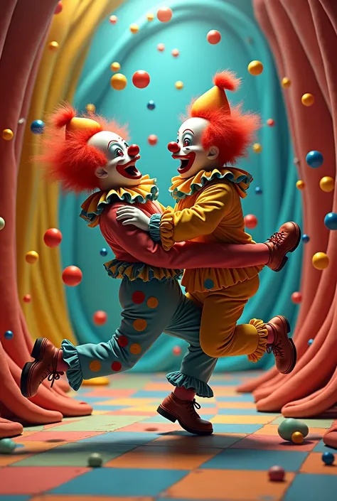 Make 2 clowns fighting in the elastic room