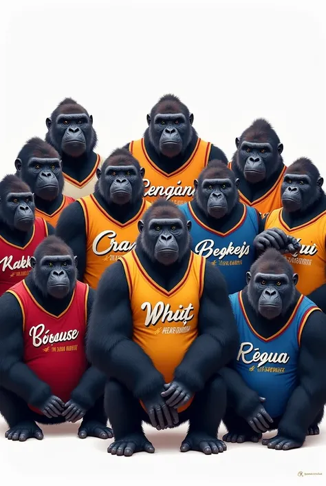  Take a picture with 12 gorillas called ,  Donkez , Rakky ,Leyley,because, Schur , rnz , Kozov ,pih ,work,why, dxkky ,W0ov
With the white Caraguá jersey and the name of the 12 gorillas on the jersey
Written