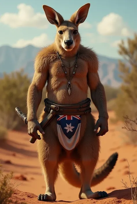 ((masterpiece, highest quality, Highest image quality, High resolution, photorealistic, Raw photo, Extremely detailed CG unified 8k)) Appearance: (Earth-toned outfit with kangaroo fur, indigenous Australian designs:1.9)

Power: (Superhuman strength and the...