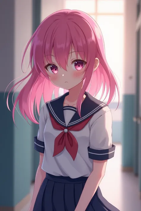 {{score_9, score_8_up, score_7_up, source_anime, rating_safe, nyantcha style}} school girl, emotionless, serious, stoic, petite, beutiful, pink hair, pink eyes