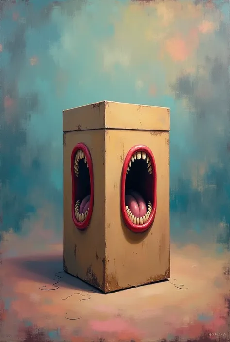 Square box with two mouths make a painting on it