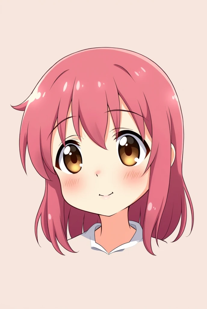 Pink haired brown eyed dot nose blushing anime girl Kawaii