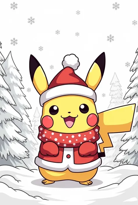  Create a easy  coloring page with PIKACHU  thème noel 