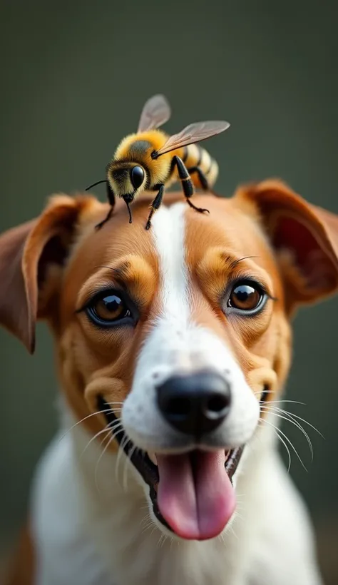 A hyperrealistic photo of a bee on a Jack Russel 