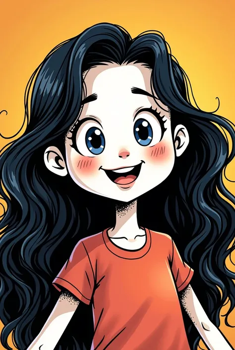 Comic cartoon of a white girl with long black hair
