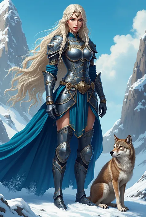 Viking goddess Skadi with a wolf and an owl in anime version 