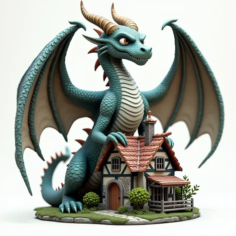 3d logo with a ruler dragon character, his legs gripping the house