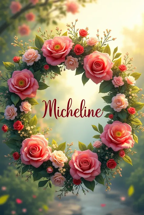 Wreath of flowers with first name Micheline 